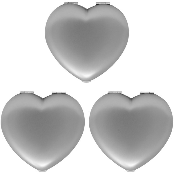 Espejo de maquillaje plegable compacto de doble cara (5 aumentos + 1 aumento) (corazón plateado)