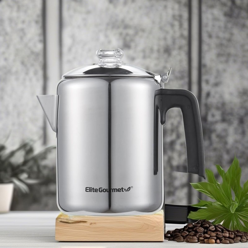 Elite Gourmet EC008 Classic Stovetop Coffee Percolator, Glass Clear Brew