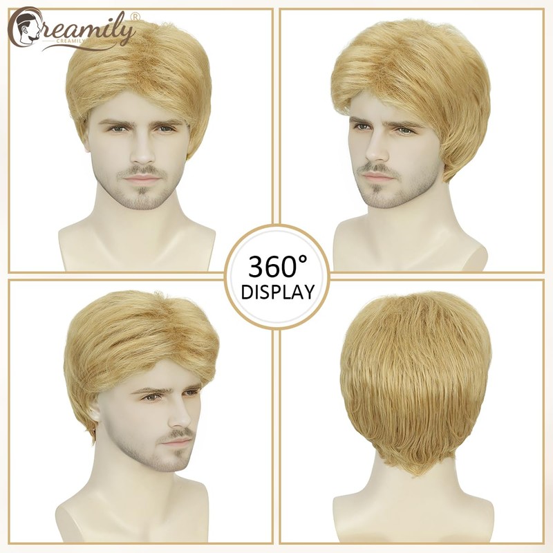 Short Blonde Wig for Men Curly Layered Natural Style