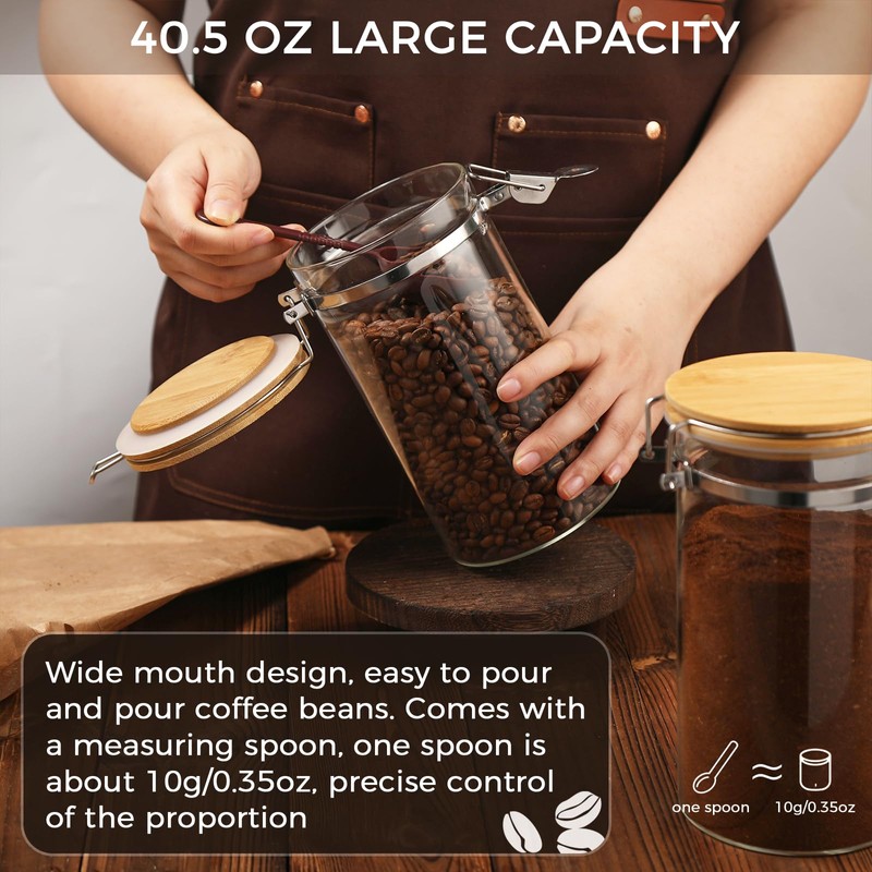 VZZNN 2 Pack Coffee Bean Storage Container with Airtight Bamboo