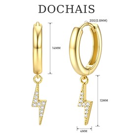 Dochais 14K Gold Plated S925 Sterling Silver Post Earrings Lightweight Drop Dangle Hoop Hypoallergenic Sleeping Earrings for Women girls, with Charm Coin, Pearl, Lightening, Star, Cross (Gold3)