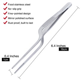 MSY BIGSUNNY 6.5" Precision Kitchen Culinary Tweezers - Stainless Steel Offset Tweezer Tongs