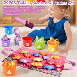 BAHIAKLO Montessori Toys for 1 Year Old Girl Gifts, 20PCS Pink Cloth Fishing Toy for Toddler 1-3, Fine Motor Skills Toy Sorting Learning Baby Toys 6-12-18 Months, One Year Old Girl Boy Birthday Gifts