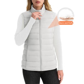 YUCOLEN Women's Quilted Puffer Vest with Inner Pockets Winter Warm Lightweight Sleeveless Stand Collar Puffy Jacket 2025(White, Small)