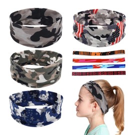 YSJCHEBS Pack of 4 Camouflage Headbands and 4 Thin Headbands, Sports Headbands, Elastic Headbands, Soft, Sweat-Absorbing Headbands, Sports Equipment, colour, m