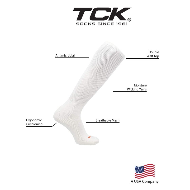 TCK Prosport Performance Tube Socks (White, Medium)
