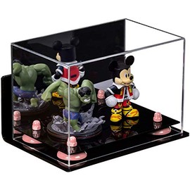 Better Display Cases Versatile Acrylic Display Case - Small Rectangle Box with Mirror, Pink Risers, Wall Mount and Black Base 9.5" x 6" x 6.5" (A005, V43)