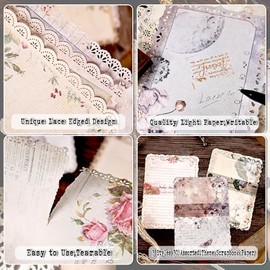 30 hojas de papel vintage para álbum de recortes con borde de encaje, juego surtido - paquete de 3 papel de fondo decorativo efímero para suministros 