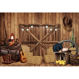 Xiaoterna 2.2 x 1.5 m Western Cowboy Backdrop Rustic Western Barn Background Wooden House Barn Party Photography Background Birthday Party Decoration Children Adults Portrait Photo Props