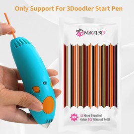 12 Basic Colors PCL Filament Strands for 3Doodler Start+ 3D Pen, Low Print Temperature Filament Only Fit for 3Doodler Start 3D Pen, Each Color 15cm x 5pc, Total 60pcs 900cm PCL Filament by MIKA3D