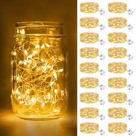 btfarm 18 Pack Fairy Lights Battery Operated [3 Modes], 7ft 20 Led Twinkle Lights Waterproof, Bulk Mini String Lights Battery Powered for Mason Jars Christmas Wedding Indoor, Warm White