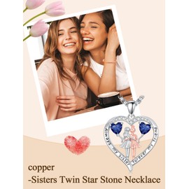 Zoeniya September Birthstone Necklaces for Sister Always My Sister Forever My Friend Sapphire Pendant Necklace Jewelry Christmas Valentine Mothers Day Birthday Gifts for Women Big Bonus