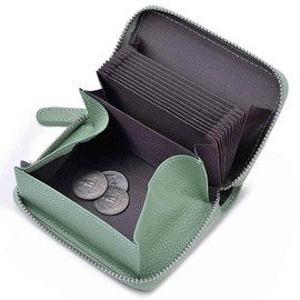 SLUKULU Women's RFID Blocking Credit Card Wallet, Minimalist Genuine Leather Zippered Small Coin Purse. (light green)