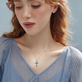 Nursing Chain Silver 925 Stethoscope Cross Pendant Necklace Blue Opal Nurse Jewellery Medical Themed Medical Graduation Gifts for Women Doctor Medical Student Assistant, No Gemstone