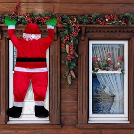 Christmas Hanging Santa Claus Decoration 67 Inch Outdoor Climbing Hanging Santa Claus Christmas Ornament Climbing Santa for Christmas Home Door Wall Windows Fireplaces Roof Porch Decor(#1)