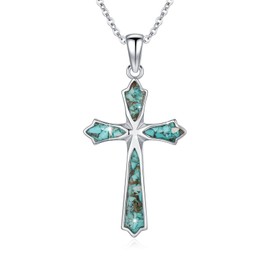 ABIGY Turquoise Necklace 925 Sterling Silver Cross Necklace Turquoise Pendant Guardian Jewellery for Women