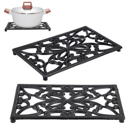 Sumnacon 2Pcs Rectangle 10 x 6.1 Inch Cast Iron Trivet - Rustic Heat Resistant Metal Trivet for Hot Dish Pot Pan Teapot, Vintage Sturdy Hot Plate Pad for Kitchen Dining Countertop Table
