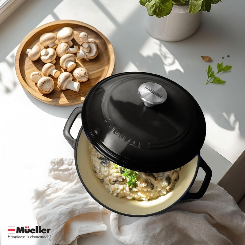 MUELLER HOME 4.5 QT Enameled Cast Iron Dutch Oven, Heavy-Duty