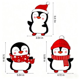 NEWLIGHTURE Penguin Christmas Decor Set of 3 Wooden Winter Table Decorations for Tiered Trays, Shelf, Door, Office Holiday Party