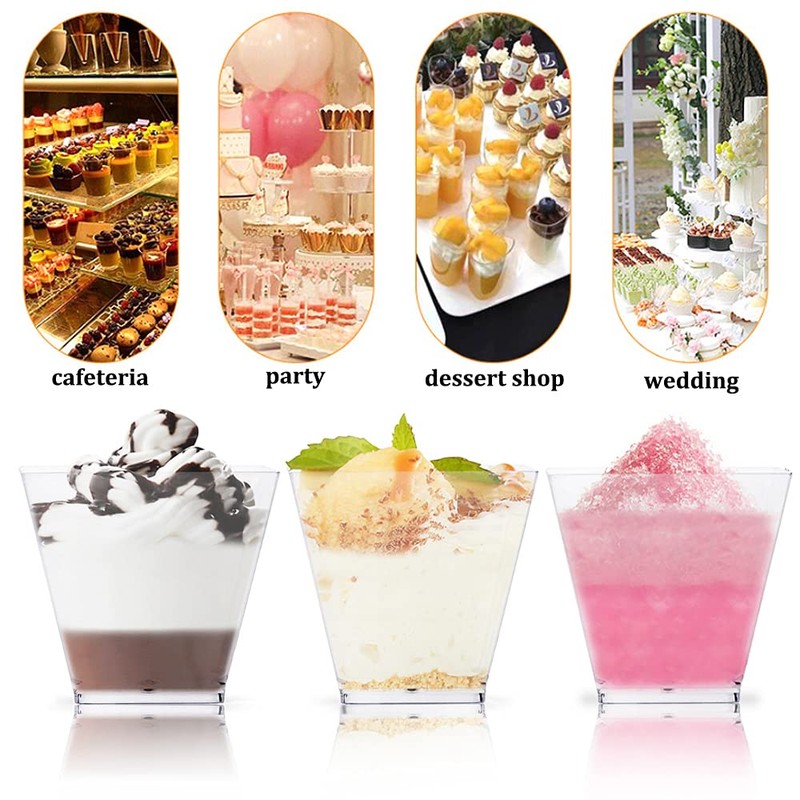 Jnnzzggu 50Pcs Square Mini Plastic Dessert Cups,3.5Oz Clear Plastic Parfait