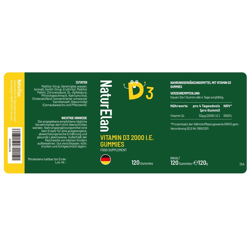 Vitamin D3 Kinder Gummibärchen - 2000I.E, 120 Gummibärchen, 1 Gummi