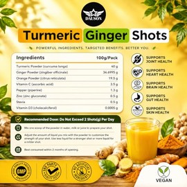 Turmeric Shots for Joint Pain, Immune Boost, Gut Health – Boosted with Ginger, Piperine, Zinc, Vitamin D3, Vitamin C – Powder – 100 Servings – Made in