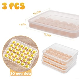 3 Pcs Deviled Egg Containers With Lid, Plastic Deviled Egg Carrier Tray For 90 Eggs, Clear Storage Egg Holder Fridge Stackable Countertop Portable Egg Dispenser For Party, Easter, Travel, Home