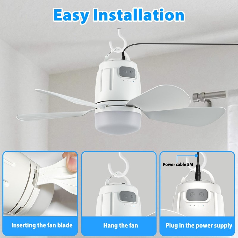 Gliztech Gazebo Fan Outdoor Hanging with Light, Patio Plug in