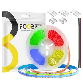 FCOB COB RGB Flexible High Density Uniform Light LED Strip 810LEDs/m 16.4FT DC12V 10mm Width Color Changing LED Ribbon for Bedroom Kitchen Home Indoor Decoration No Power and Controller