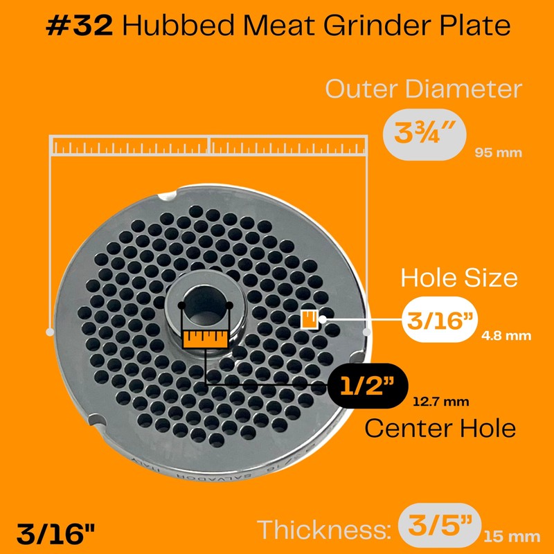 Cutlery Mania #32 Meat Grinder Plate, Hubbed, 15 mm Width,