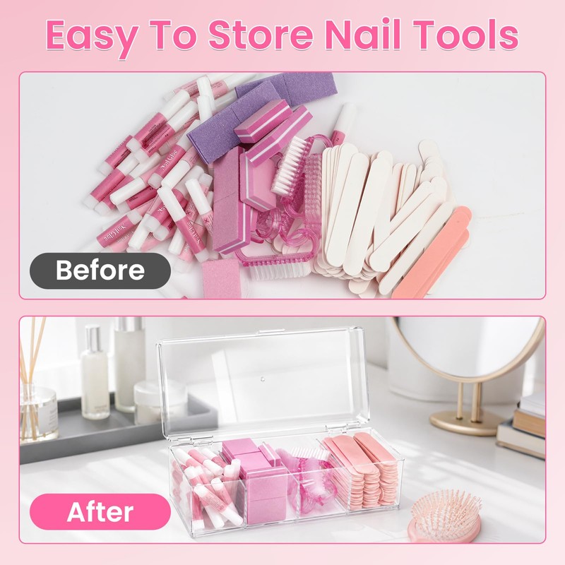 BQAN Clear Acrylic Nail Tool Box 4 Compartment Desktop Nail
