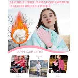RIGWARL 32F°- 65F° Upgraded Gloves for Cold Weather Waterproof, Winter Gloves for Men Women with Touch Screen, Drving Gloves for Runing Hiking Walking Skiing Snow, 112 Pink, X-Small