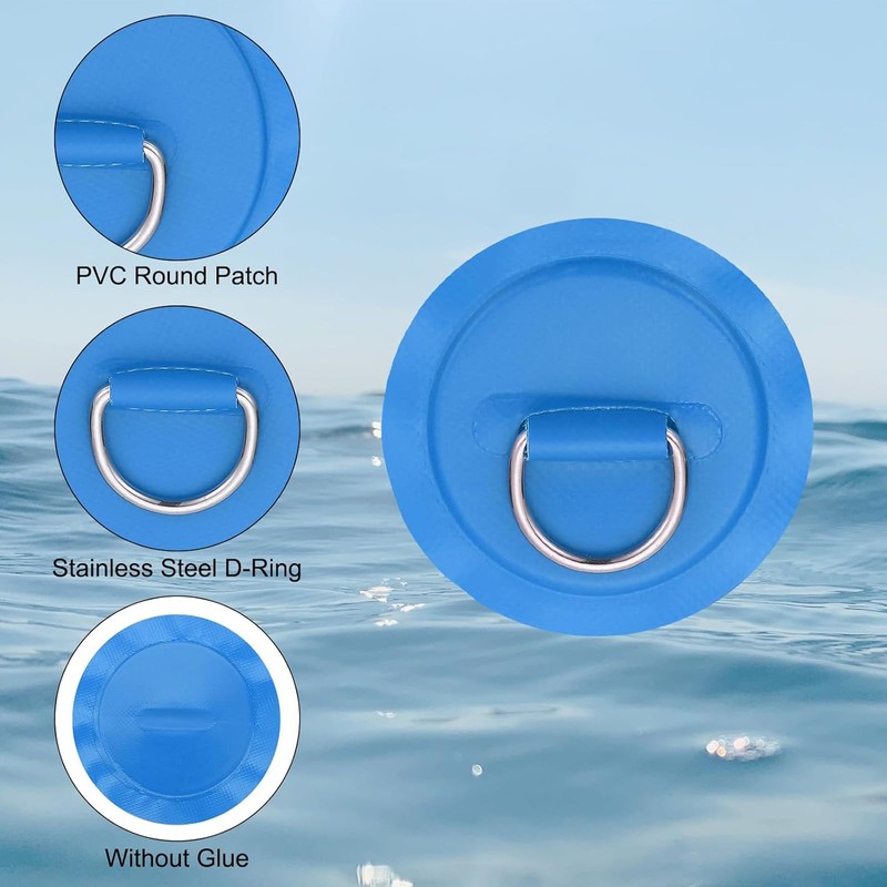 WERIGONI 4 Piece Dinghy Kayak D-Ring Patch Stainless Steel D-Ring