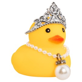 wonuu Car Rubber Duck, Yellow Duck Decoration Dashboard with Sun Hat Necklace Sunglasses for Car Dashboard Decorations, D-Duck-Queen Crown-Big Pearl
