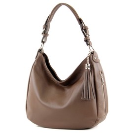 modamoda de T200 Women's Leather Shoulder Bag Handbag, Handmade in Italy, Pale brown