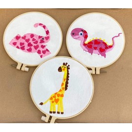 Hi Dinosaur on Town,Pre-Printed Cotton Embroidery Kits,Easy for Starter Embroidery Kits, Elephant Giraffe Long Stitch Embroidery Kits for Starts x3
