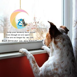 GABROGA Dog Memorial Gift for Loss of Dog, Dog Memorial Suncatcher with Rainbow Bridge, Acrylic Sun Catcher Pet Memorial Gift for Dog Lovers, Dog Remembrance Sympathy Passing Aaway Gift (Moon Shape)