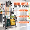 16-Slot Rolling Garden Tool Organizer Rack with 3 Shelves and