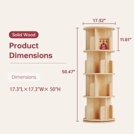 Breezestival 4 Tier Rotating Bookshelf, 360° Burlywood Rotating Bookcase for Small Space, Corner Bookcase for Bedroom, Living Room, Study Room