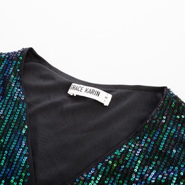 GRACE KARIN Women's Business Casual Cropped Sequin Cardigan Open 3/4 Sleeve Short Lightweight Jacket Coat Cardigan Cardigan, Teal Iridescent
