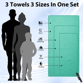 Jokisa Mikrofaser Handtuch 3er Set (200x100cm Groß Badetuch +140x70cm Mittelgroß Sporthandtuch+ 80x40cm Klein Handtuch) Leichtes Reisehandtuch, Schnelltrocknend Strandtuch für Fitness Sauna
