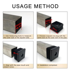 30mm x 30mm Black Plastic Plugs, Square Tube Covers with M8 Thread, Inner End Caps for Chairs Desks Tables Foot Furniture Pipe, 8 Pcs