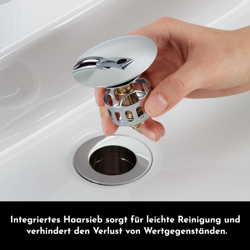 Bürstenking Ablaufgarnitur Waschbecken – Ablaufventil mit Haarsieb – für Waschbecken