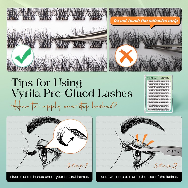 VYRILA Self-Adhesive Lash Cluster, Pre-Glued Clusters, Pop-On Faux Eyelashes, 3D