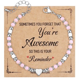 VIBILIA Beaded Bracelets for Women, Inspirational Heart Bracelets for Women, Natural Gemstone Rose Love Bracelets, Unique Gifts for Mom, Daughter, Wife, Sister, Friend Birthday Mother's Day