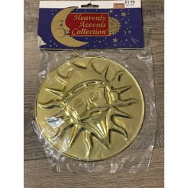 fabri centers of america Vintage 1993 Sun Santa Christmas Ornament Heavenly Accents Collection Metal Gold