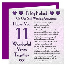 My Husband 11th Wedding Anniversary Card - On Our Steel Anniversary - 11 Years - Sentimental Verse I Love You