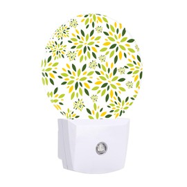 Chrobak Round LED Night Light,Flower with Green Dotted Leaves LED Night Light Plug into Wall with Dusk to Dawn Light Sensor White Energy Efficient Nightlight for Bedroom Hallway Living Room Kitchen