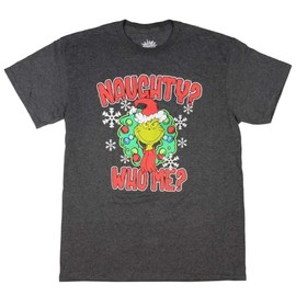 Dr. Seuss Men's How Grinch Stole Christmas Naughty? Who Me? Adult T-Shirt Tee (MD) Charcoal Heather