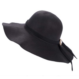 XGOPTS Women Wide Brim Cloche Fedora Floppy Hat - Lady Faux Wool Cap - Panama Hat - Bowler-Hat Black